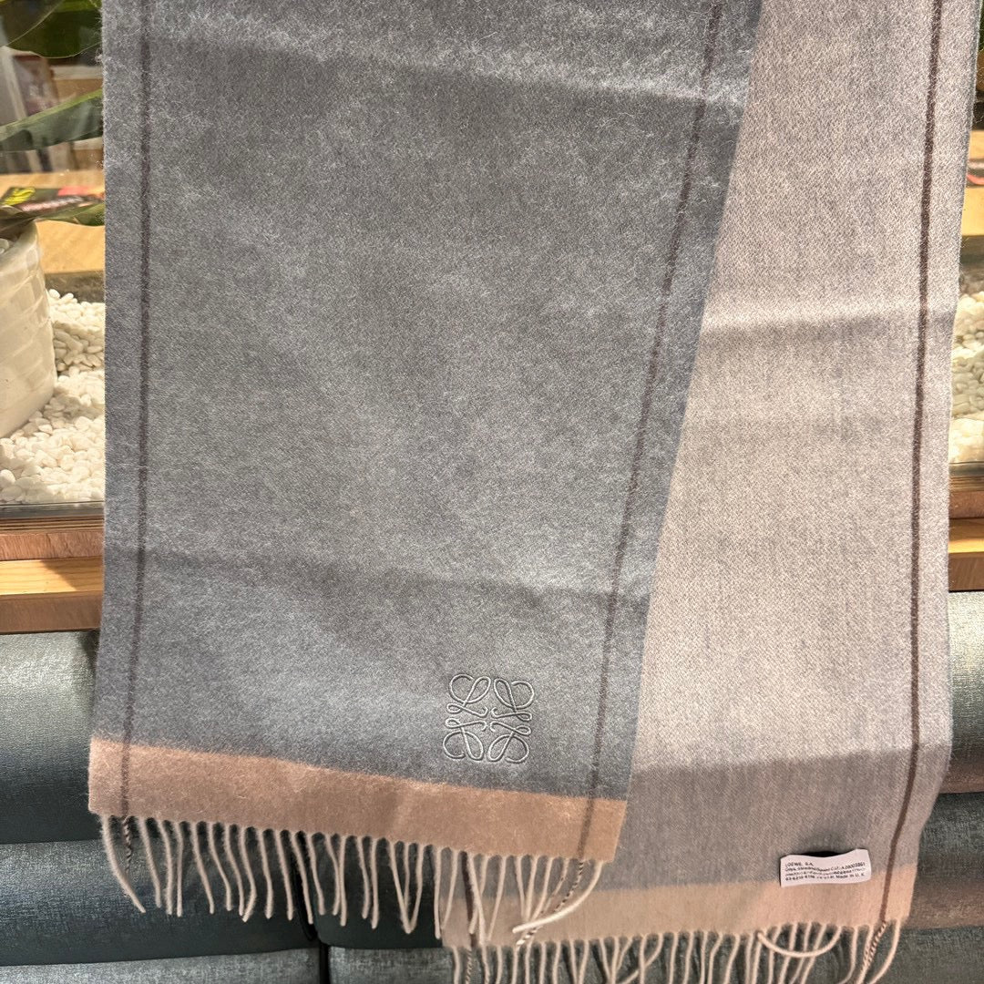 LOEWE SCARF 180 CM IN SHARK GRAY MIX TUSCAN BEIGE CASHMERE 407398