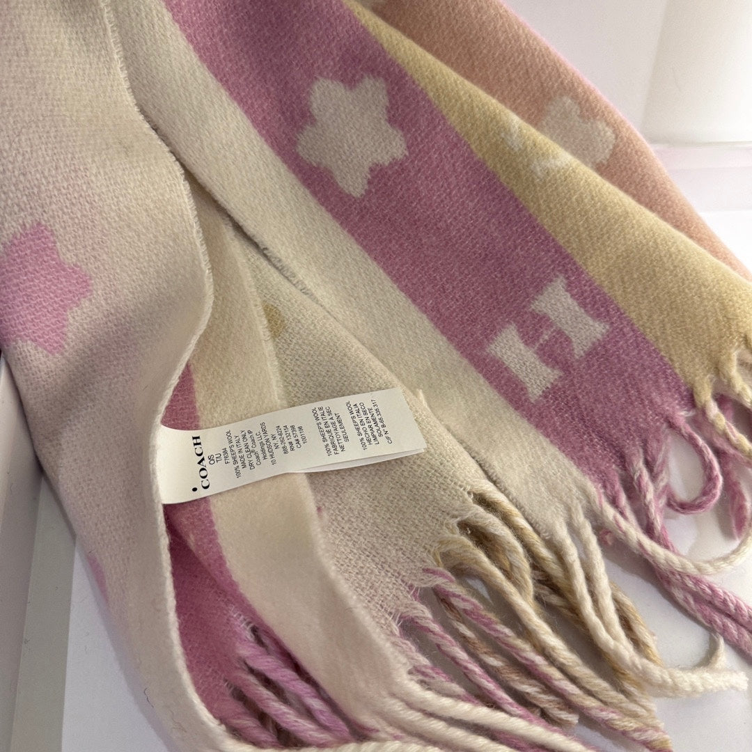 COACH STARS AND STRIPES PRINT SCARF 183 CM IN WHITE AND COLORFUL COTTON WOOL 410185