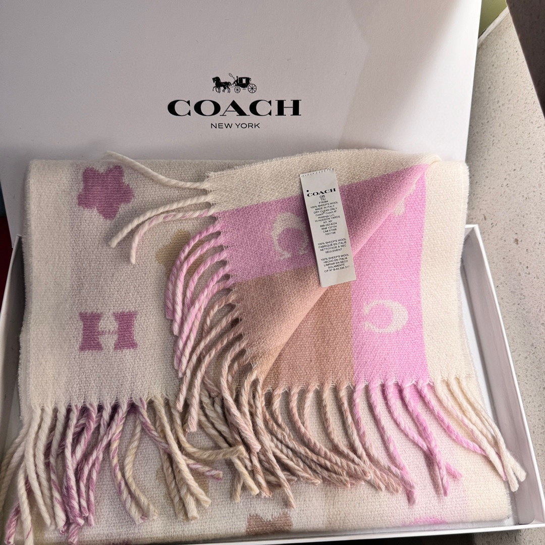 COACH STARS AND STRIPES PRINT SCARF 183 CM IN WHITE AND COLORFUL COTTON WOOL 410185