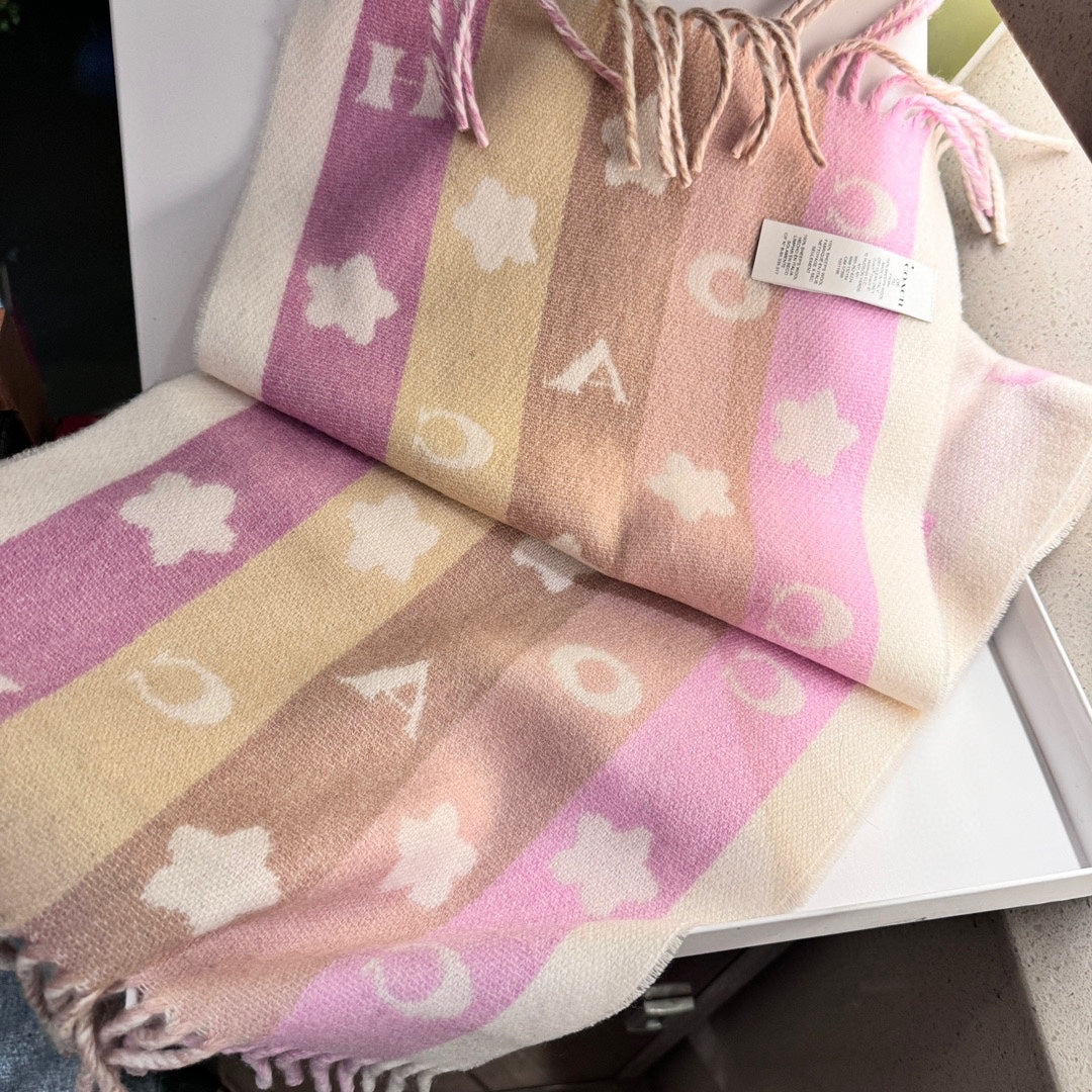 COACH STARS AND STRIPES PRINT SCARF 183 CM IN WHITE AND COLORFUL COTTON WOOL 410185