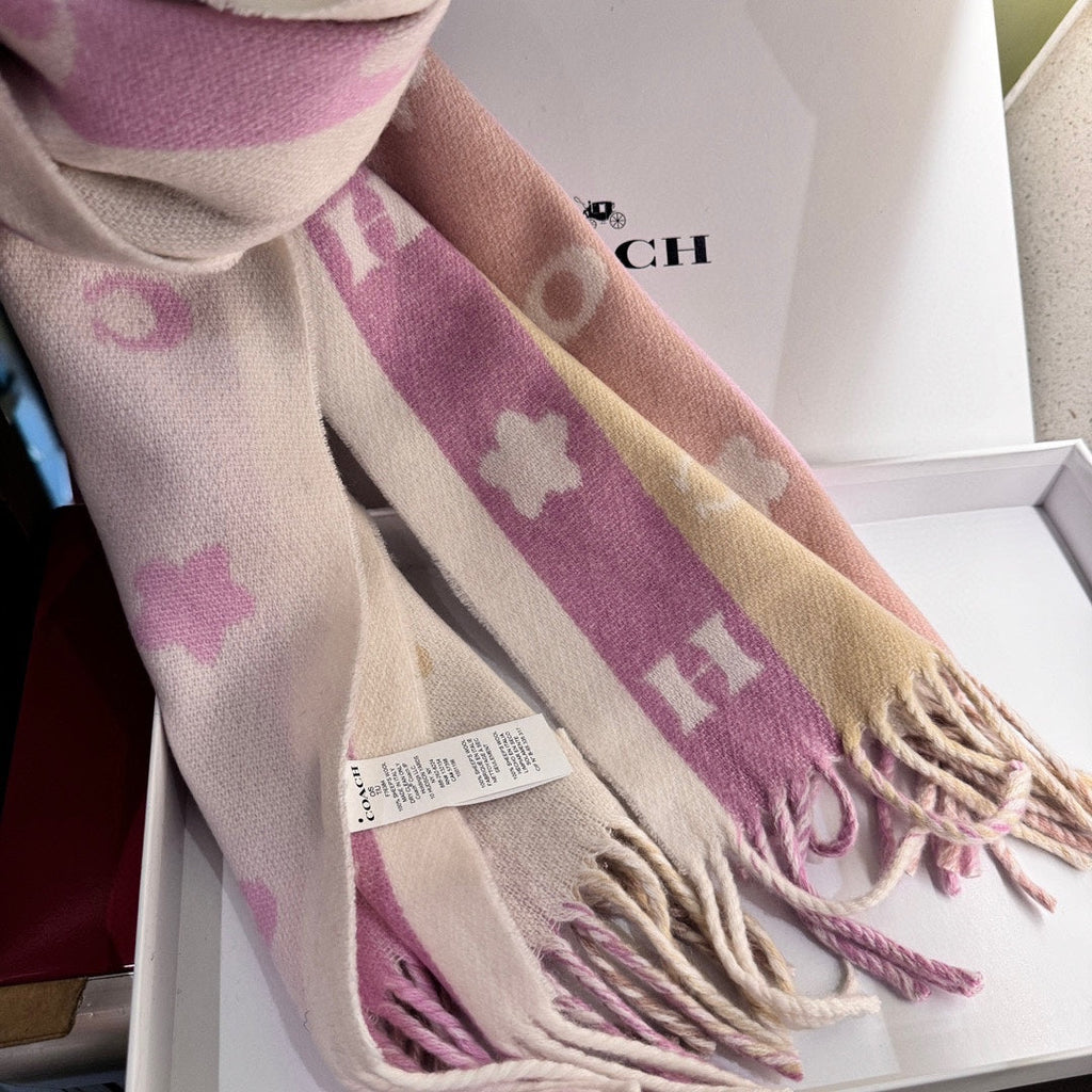 COACH STARS AND STRIPES PRINT SCARF 183 CM IN WHITE AND COLORFUL COTTON WOOL 410185