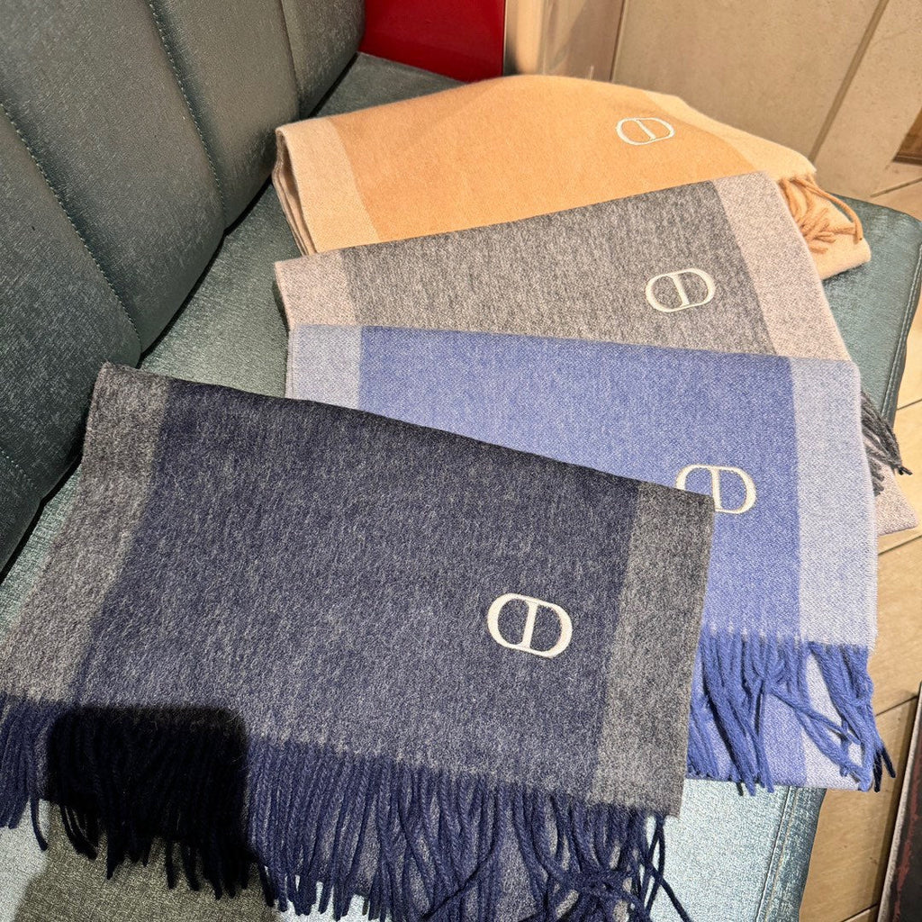 DIOR SCARF 180 CM IN PACIFIC BLUE CASHMERE AND WOOL 408837