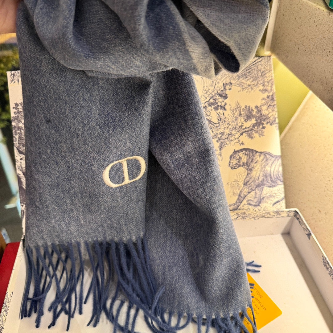 DIOR SCARF 180 CM IN PACIFIC BLUE CASHMERE AND WOOL 408837