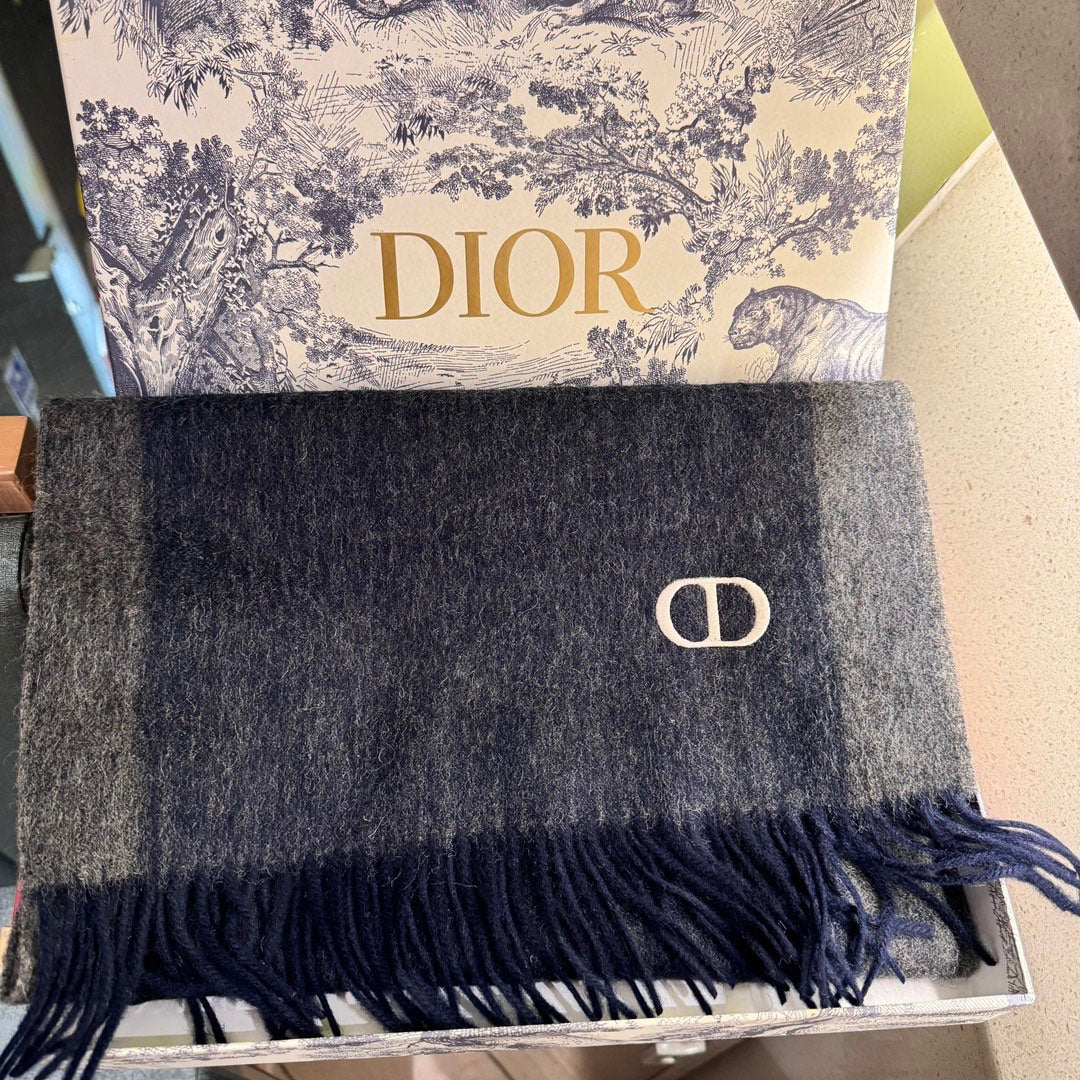 DIOR SCARF 180 CM IN NAVY BLUE CASHMERE AND WOOL 408839