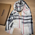 BURBERRY CHECK SCARF 200 CM IN WHITE MIX BLACK WOOL 410342