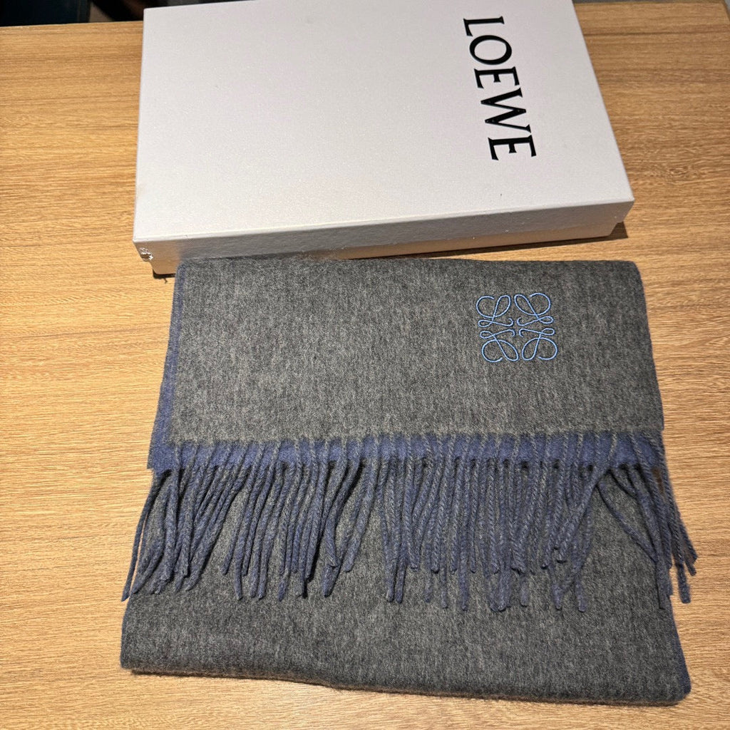 LOEWE SCARF 180 CM IN AEGEAN BLUE AND MOUSE GRAY WOOL AND CASHMERE 411837