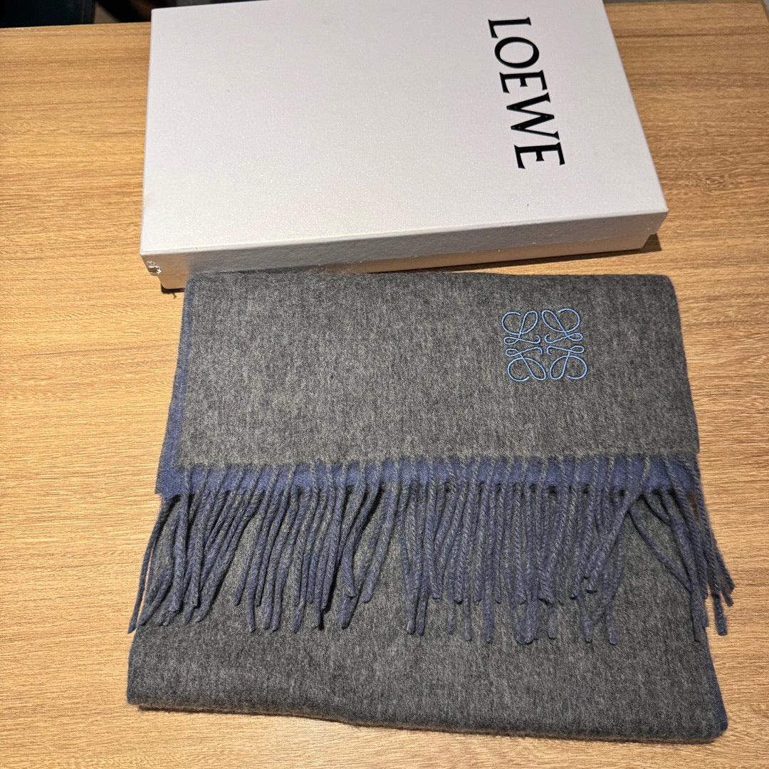 LOEWE SCARF 180 CM IN AEGEAN BLUE AND MOUSE GRAY WOOL AND CASHMERE 411837