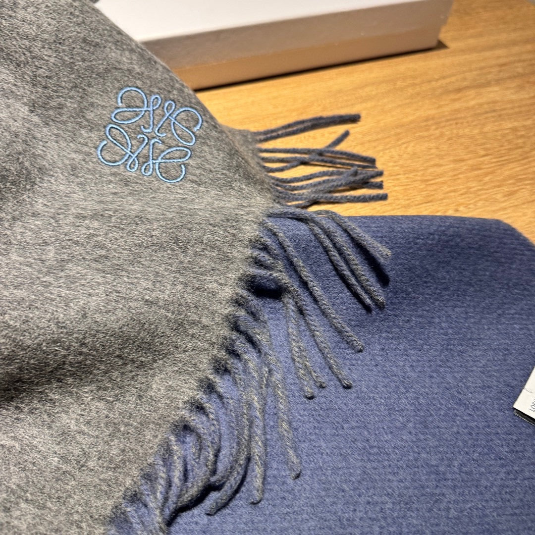 LOEWE SCARF 180 CM IN AEGEAN BLUE AND MOUSE GRAY WOOL AND CASHMERE 411837