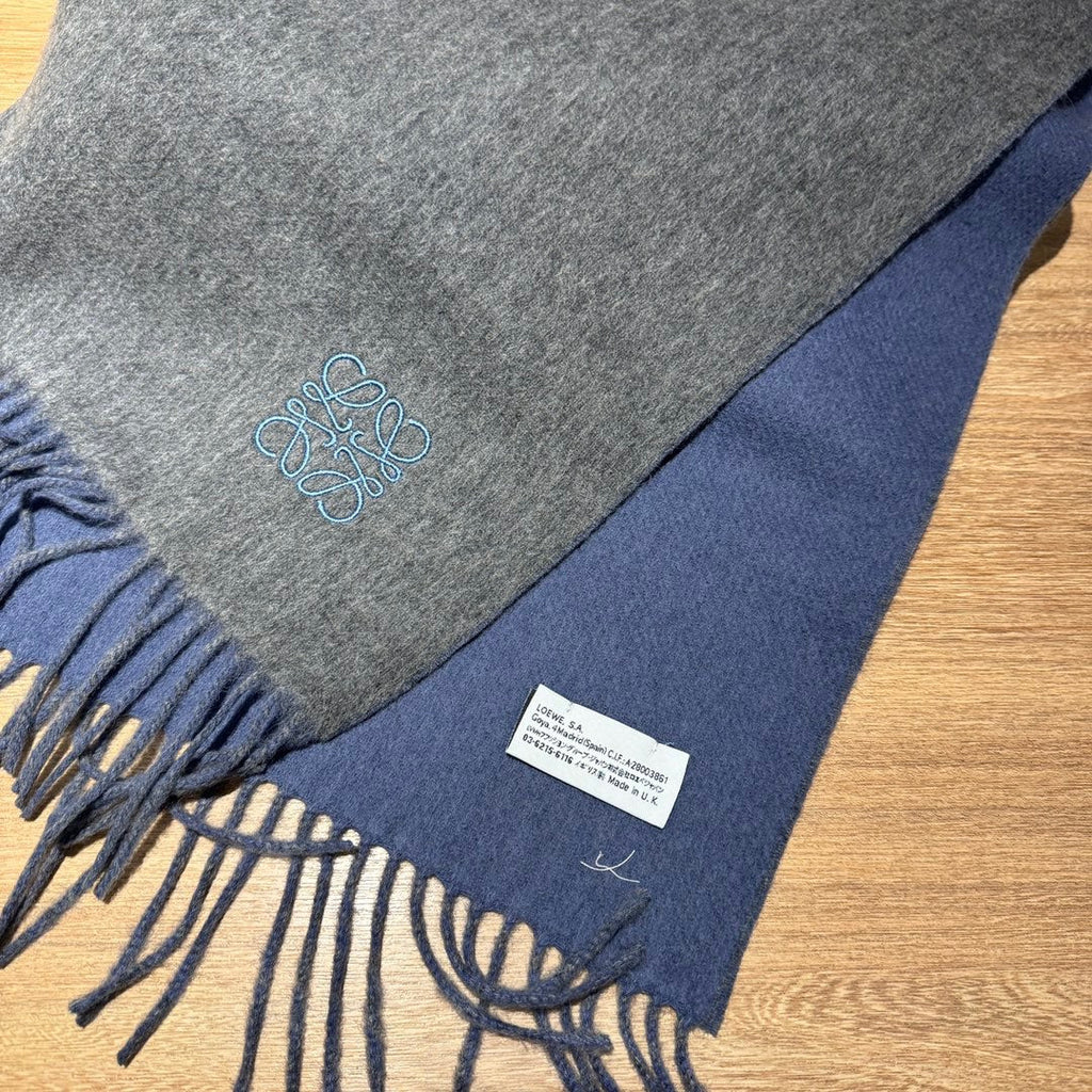 LOEWE SCARF 180 CM IN AEGEAN BLUE AND MOUSE GRAY WOOL AND CASHMERE 411837