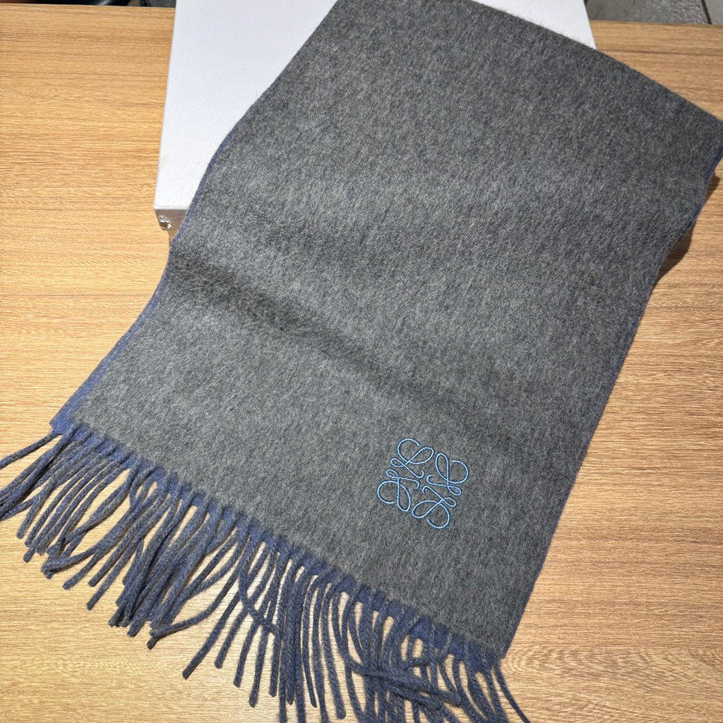 LOEWE SCARF 180 CM IN AEGEAN BLUE AND MOUSE GRAY WOOL AND CASHMERE 411837