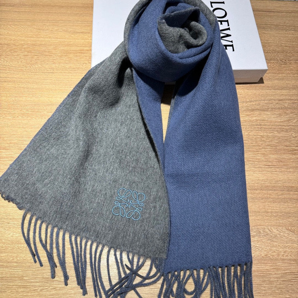 LOEWE SCARF 180 CM IN AEGEAN BLUE AND MOUSE GRAY WOOL AND CASHMERE 411837