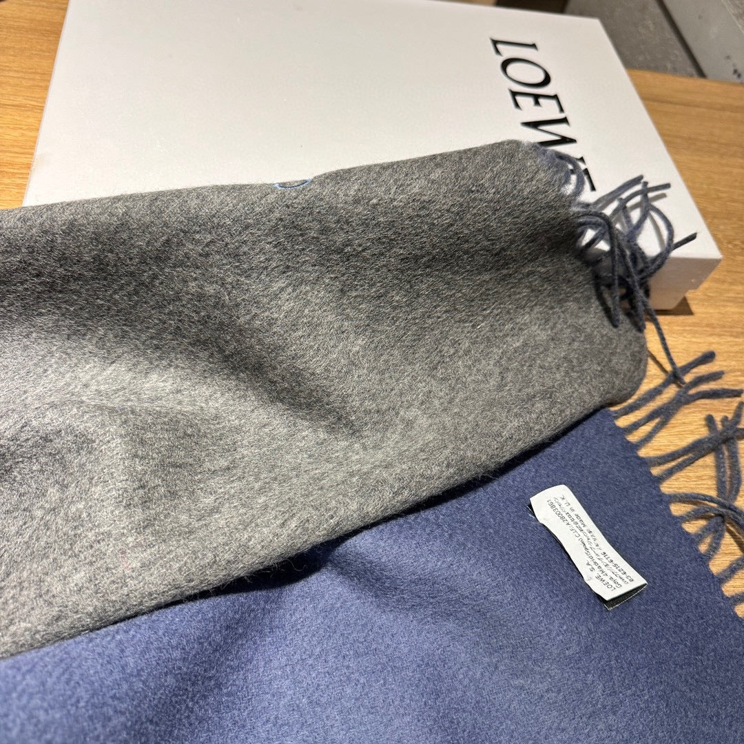 LOEWE SCARF 180 CM IN AEGEAN BLUE AND MOUSE GRAY WOOL AND CASHMERE 411837