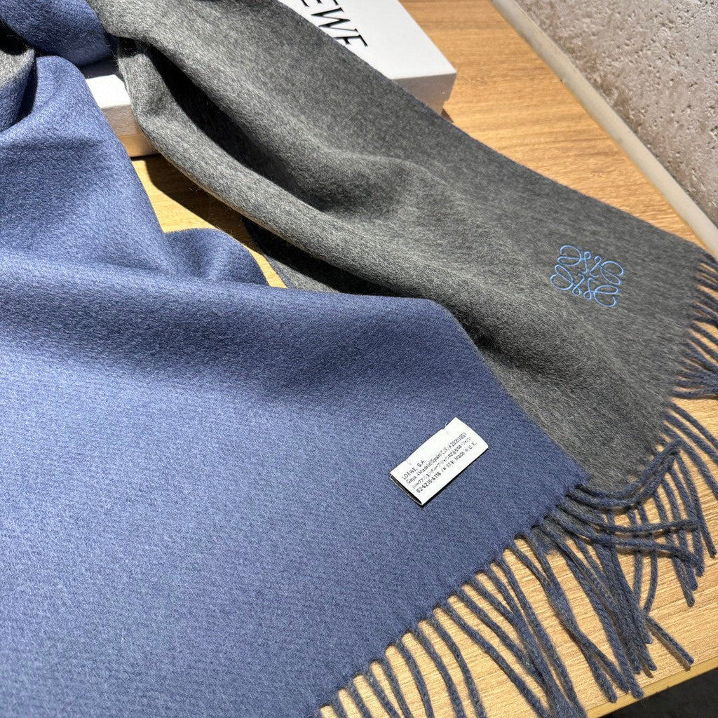 LOEWE SCARF 180 CM IN AEGEAN BLUE AND MOUSE GRAY WOOL AND CASHMERE 411837