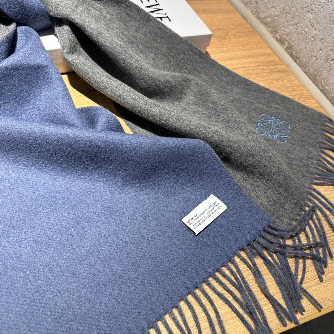 LOEWE SCARF 180 CM IN AEGEAN BLUE AND MOUSE GRAY WOOL AND CASHMERE 411837
