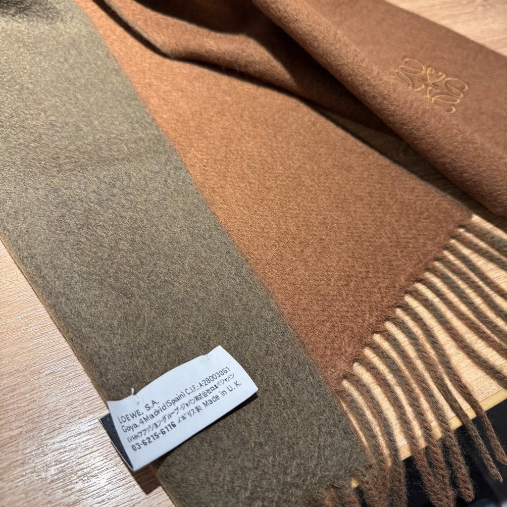 LOEWE SCARF 180 CM IN BRONZE BROWN AND KHAKI GREEN WOOL AND CASHMERE 411838