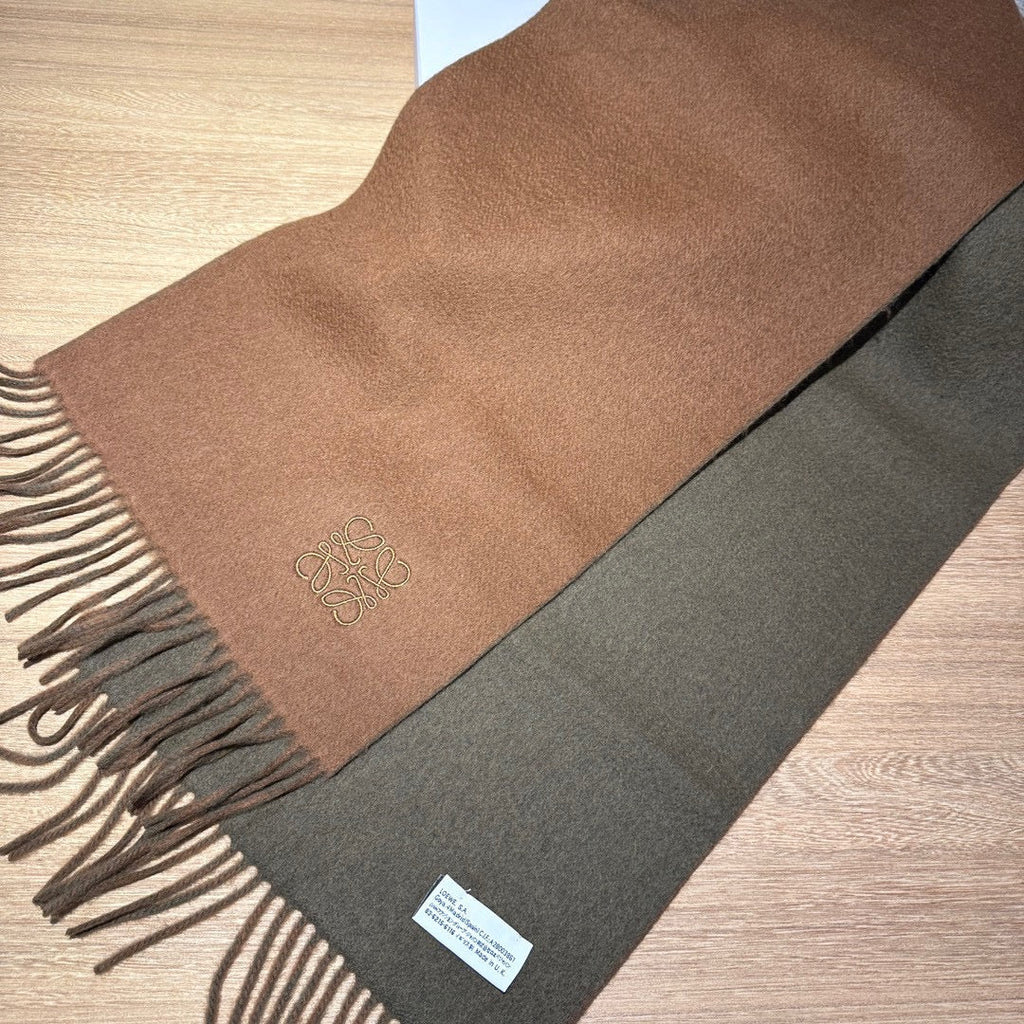 LOEWE SCARF 180 CM IN BRONZE BROWN AND KHAKI GREEN WOOL AND CASHMERE 411838