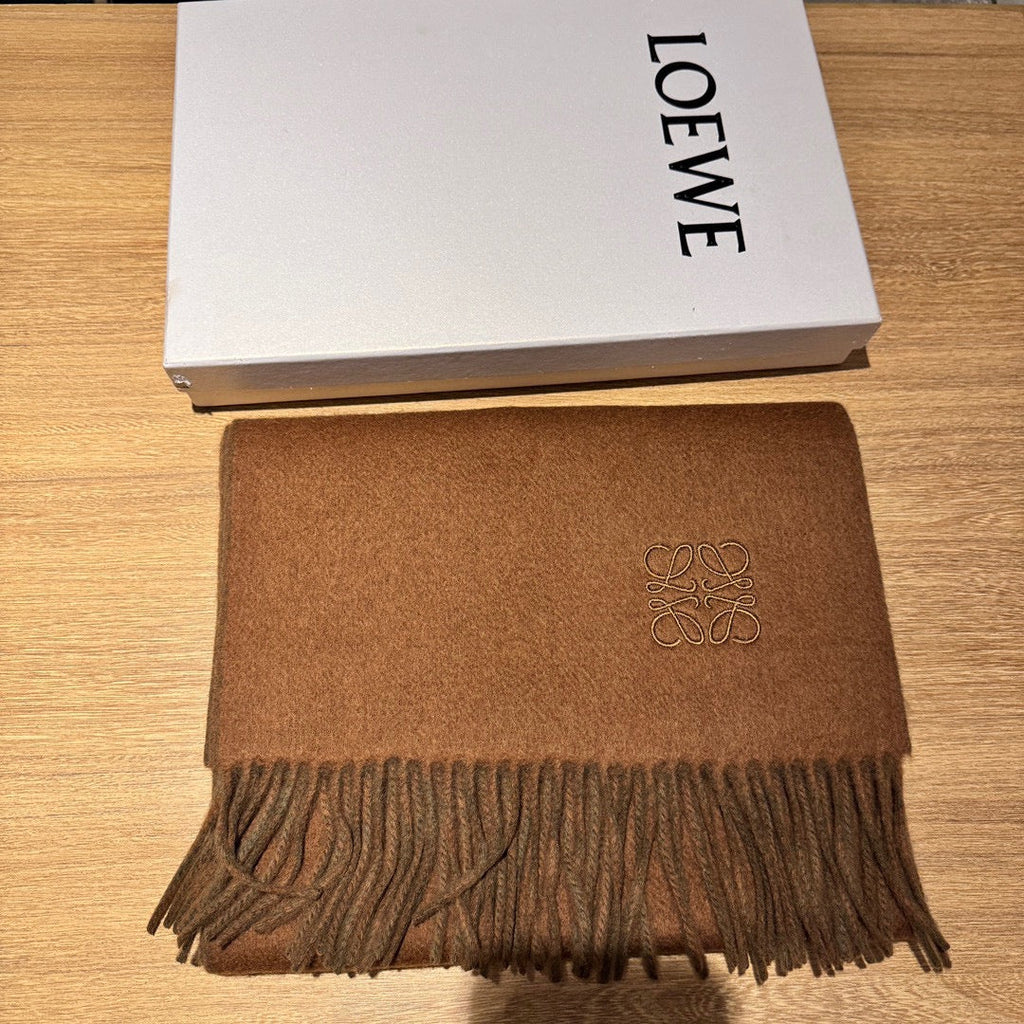 LOEWE SCARF 180 CM IN BRONZE BROWN AND KHAKI GREEN WOOL AND CASHMERE 411838