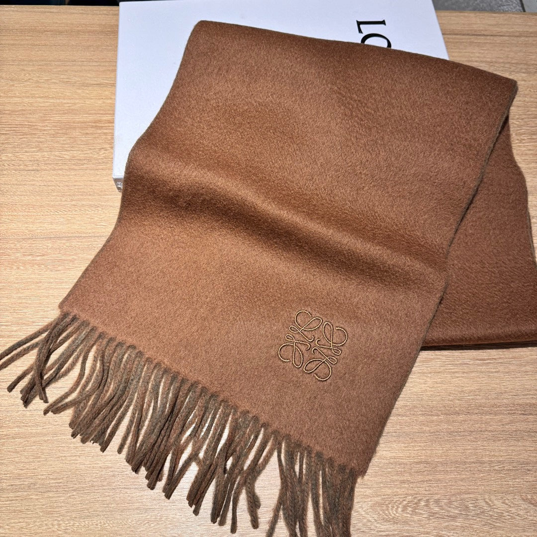 LOEWE SCARF 180 CM IN BRONZE BROWN AND KHAKI GREEN WOOL AND CASHMERE 411838