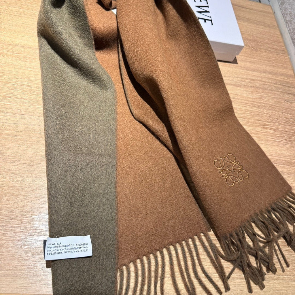 LOEWE SCARF 180 CM IN BRONZE BROWN AND KHAKI GREEN WOOL AND CASHMERE 411838