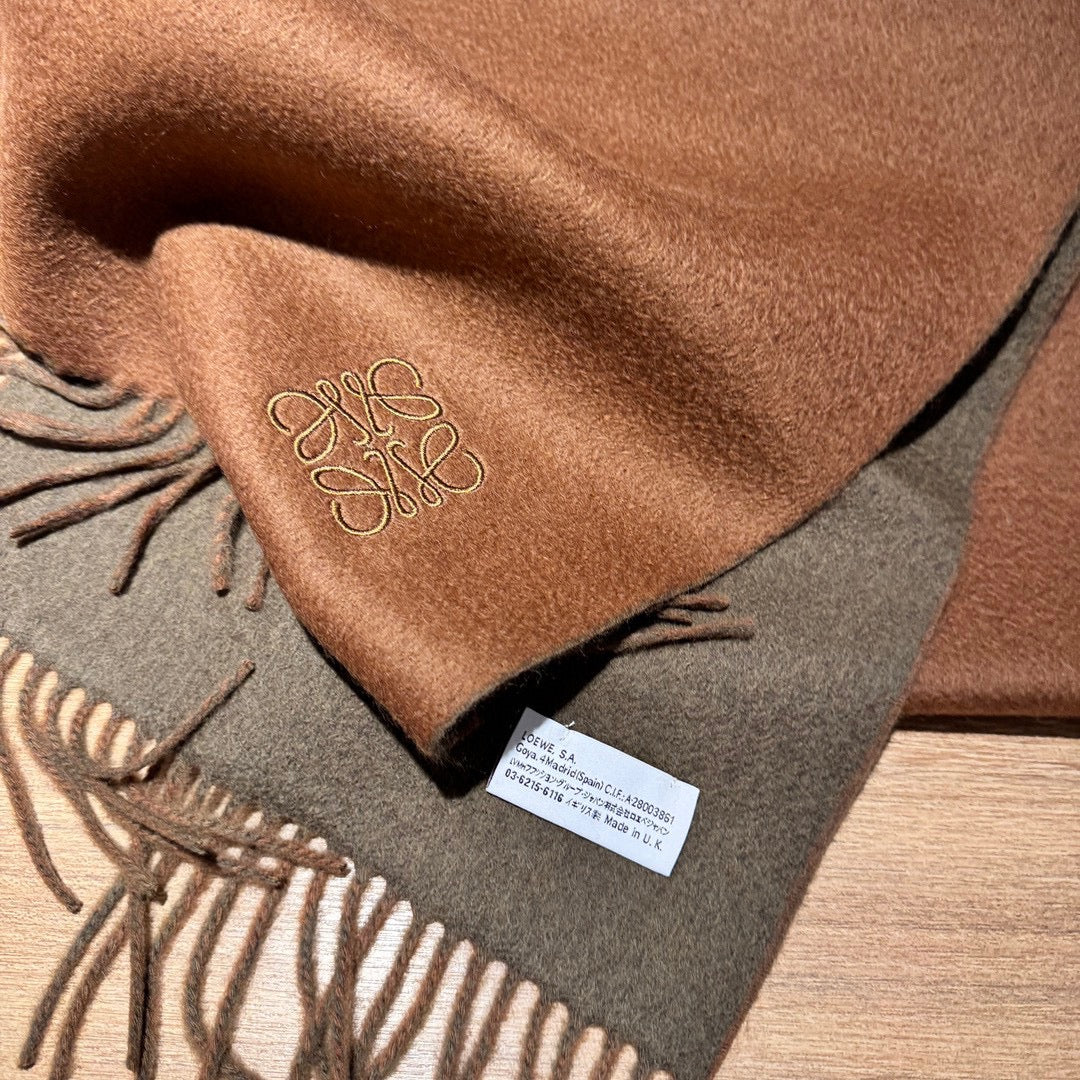 LOEWE SCARF 180 CM IN BRONZE BROWN AND KHAKI GREEN WOOL AND CASHMERE 411838
