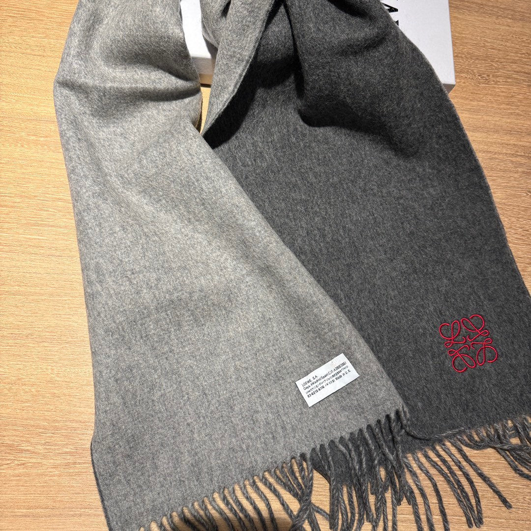LOEWE SCARF 180 CM IN DARK GRAY AND LIGHT GRAY WOOL AND CASHMERE 411839