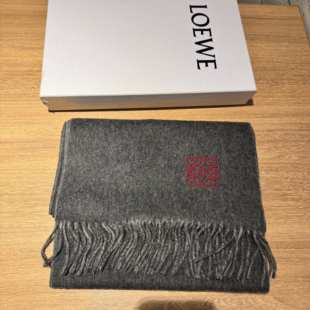 LOEWE SCARF 180 CM IN DARK GRAY AND LIGHT GRAY WOOL AND CASHMERE 411839