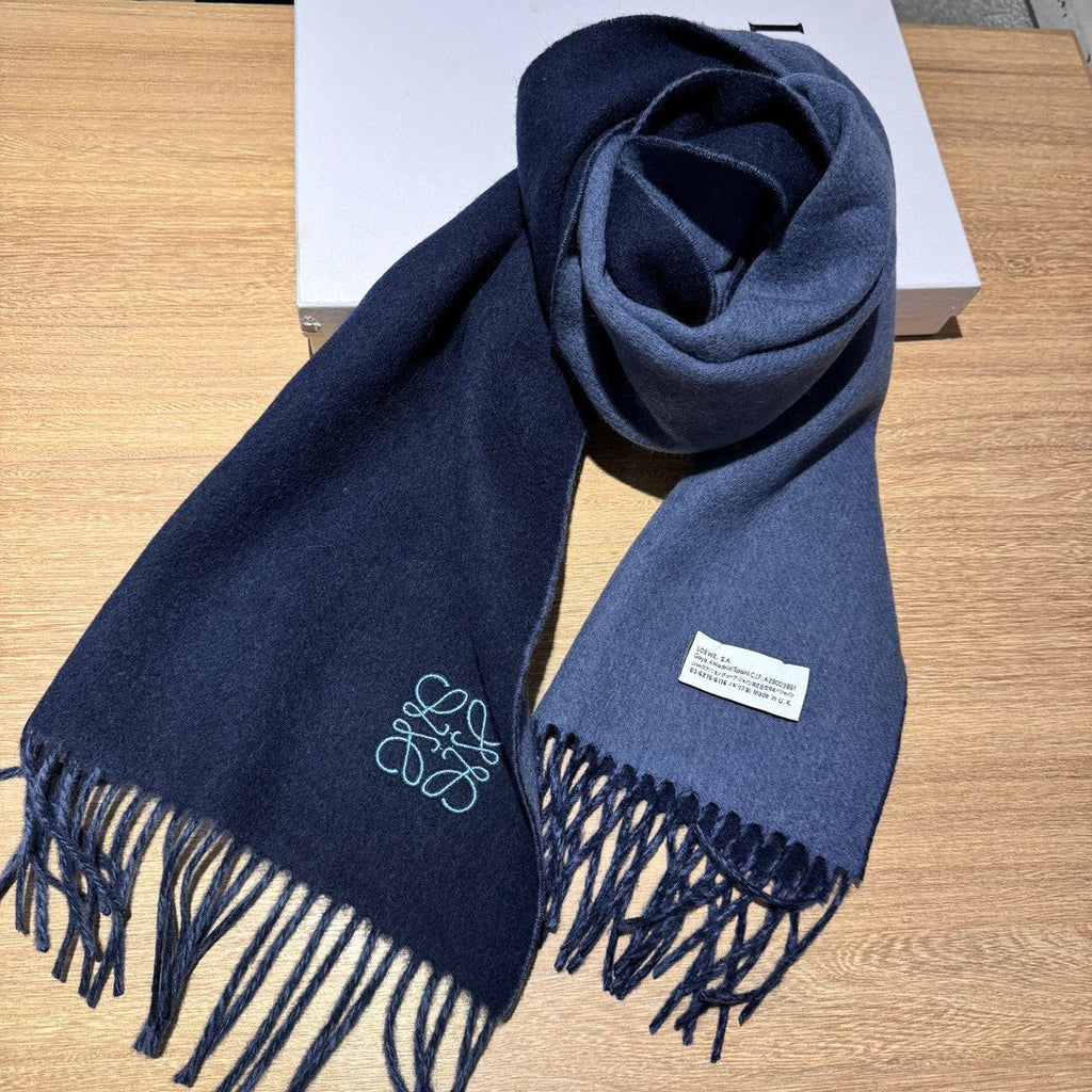 LOEWE SCARF 180 CM IN LIGHT BLUE AND NAVY BLUE WOOL AND CASHMERE 411842