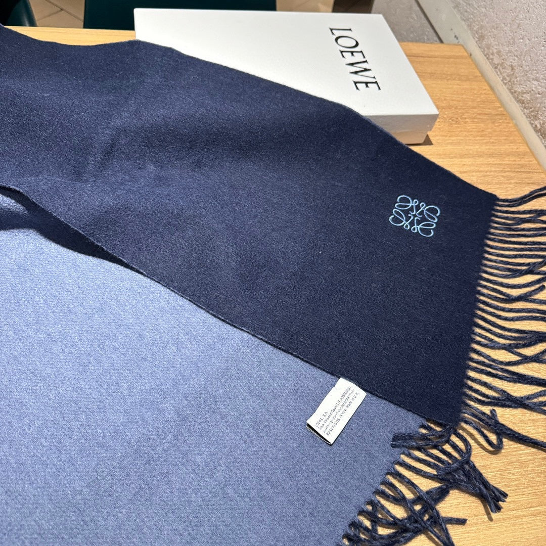 LOEWE SCARF 180 CM IN LIGHT BLUE AND NAVY BLUE WOOL AND CASHMERE 411842