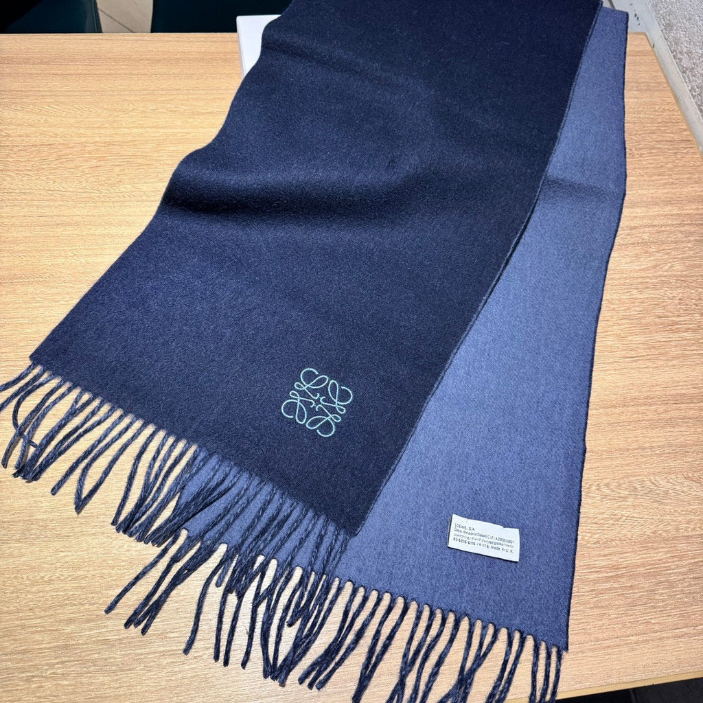 LOEWE SCARF 180 CM IN LIGHT BLUE AND NAVY BLUE WOOL AND CASHMERE 411842