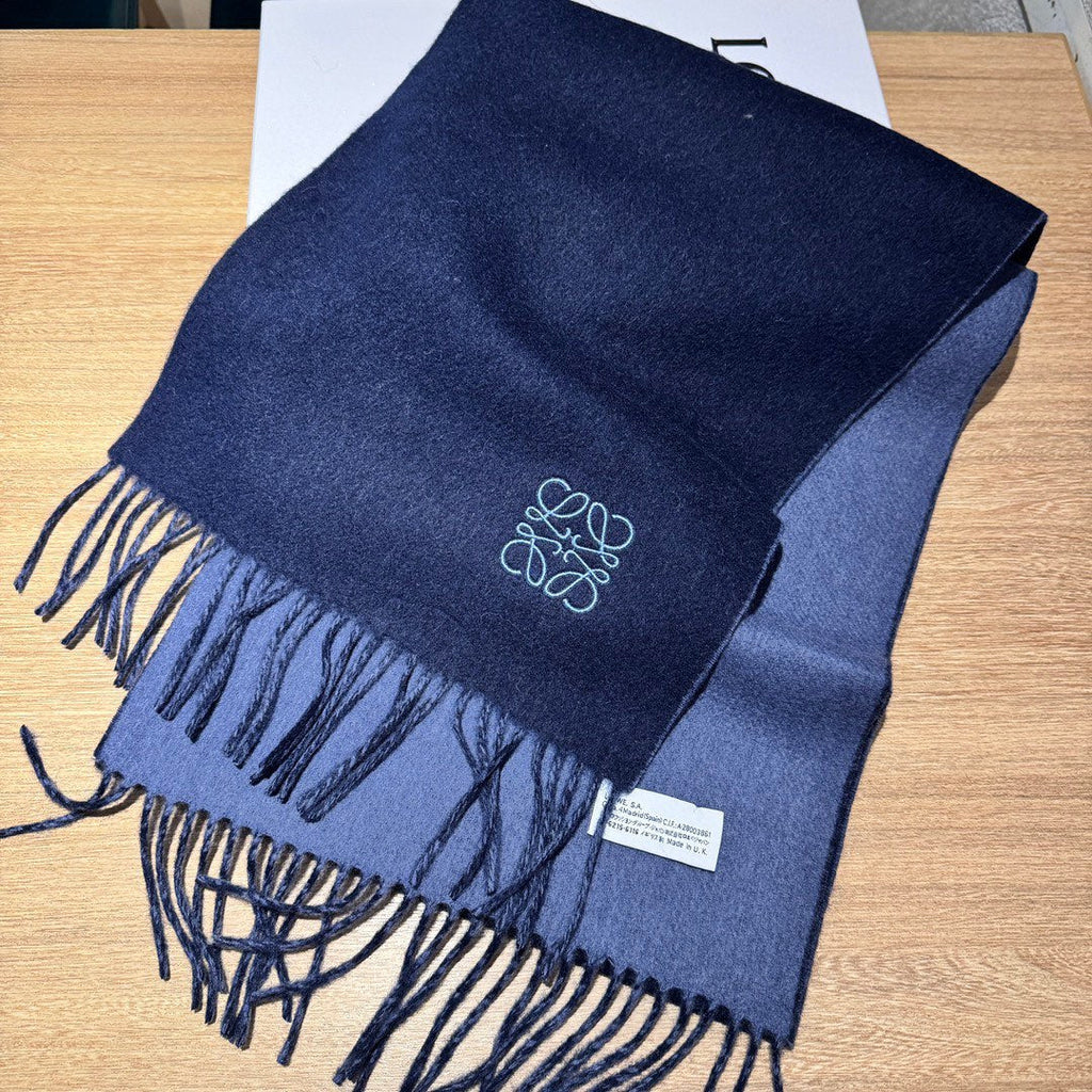 LOEWE SCARF 180 CM IN LIGHT BLUE AND NAVY BLUE WOOL AND CASHMERE 411842