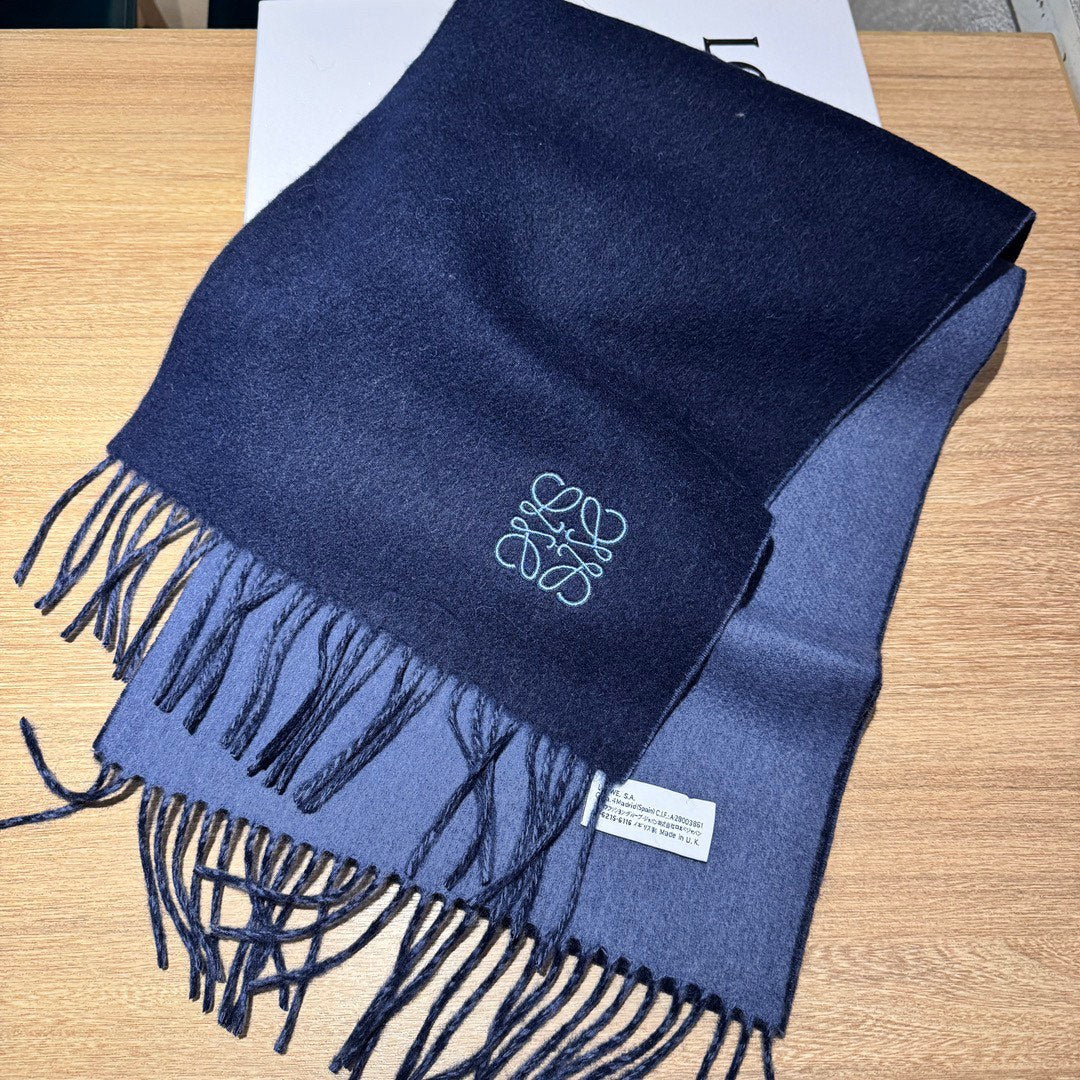 LOEWE SCARF 180 CM IN LIGHT BLUE AND NAVY BLUE WOOL AND CASHMERE 411842
