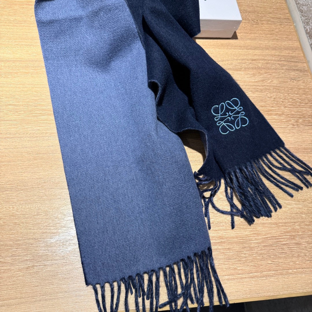 LOEWE SCARF 180 CM IN LIGHT BLUE AND NAVY BLUE WOOL AND CASHMERE 411842