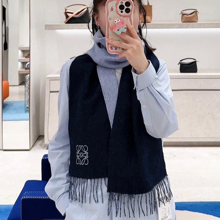 LOEWE SCARF 180 CM IN LIGHT BLUE AND NAVY BLUE WOOL AND CASHMERE 411842