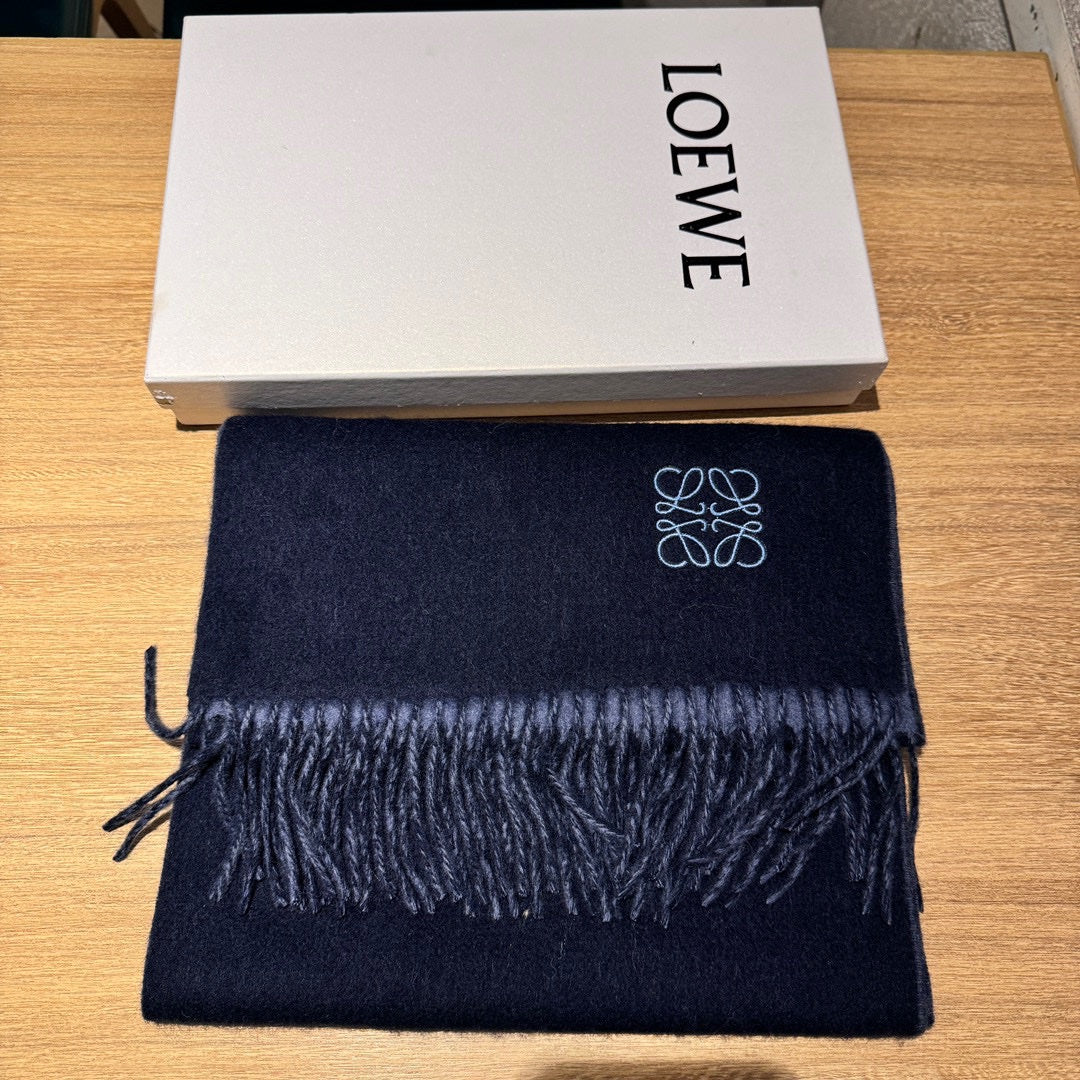 LOEWE SCARF 180 CM IN LIGHT BLUE AND NAVY BLUE WOOL AND CASHMERE 411842