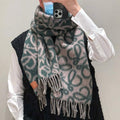 LOEWE ANAGRAM 200 CM SCARF IN CAMEL BEIGE MIX GREEN FOREST ALPACA AND WOOL 411847