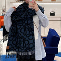 LOEWE ANAGRAM 200 CM SCARF IN BLACK MIX BLUE ALPACA AND WOOL 411848