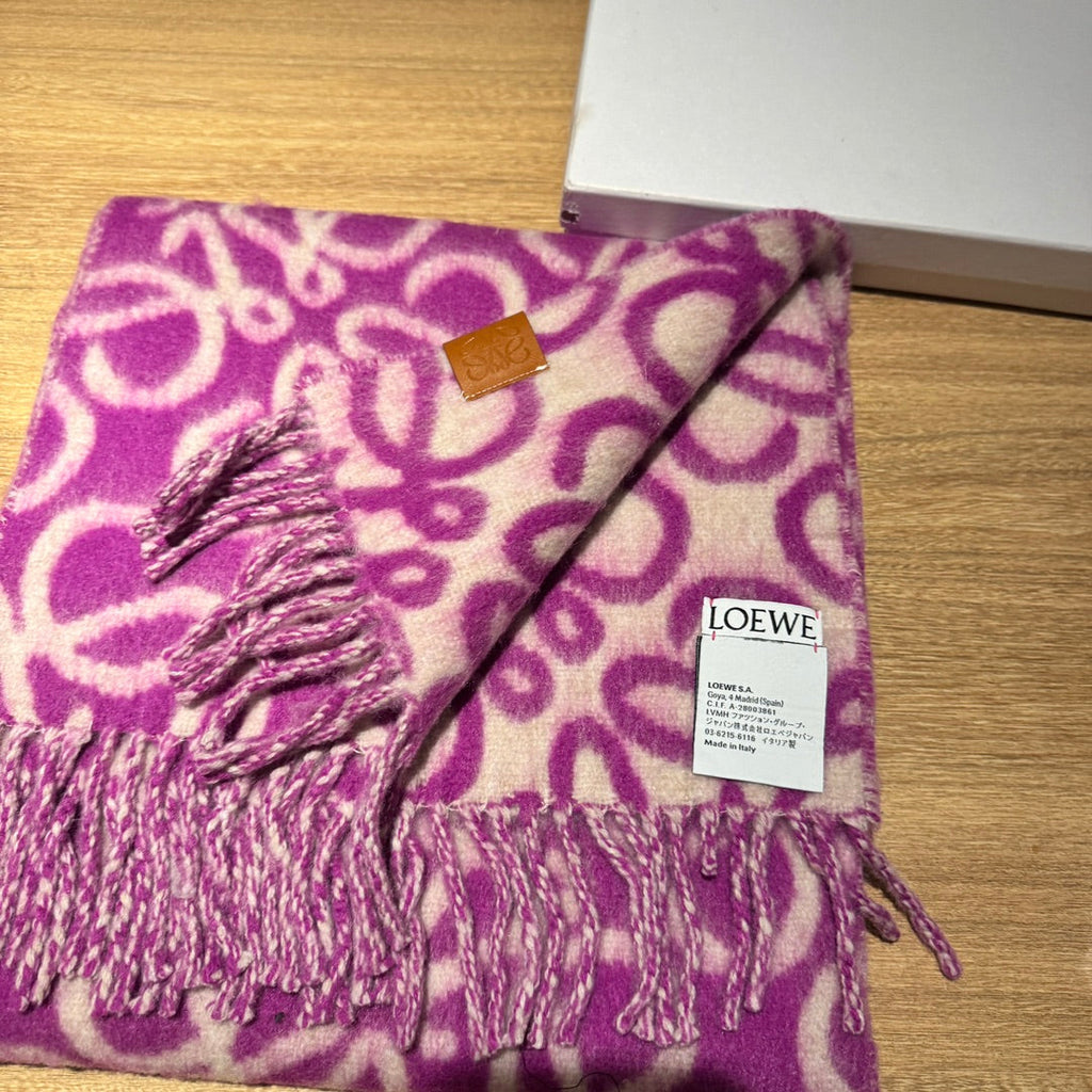 LOEWE ANAGRAM 200 CM SCARF IN ORCHID PURPLE MIX BEIGE ALPACA AND WOOL 411849