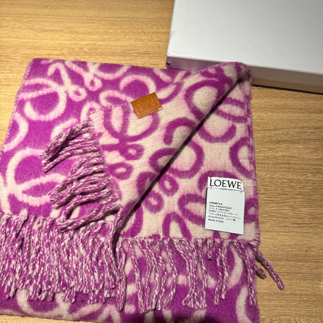 LOEWE ANAGRAM 200 CM SCARF IN ORCHID PURPLE MIX BEIGE ALPACA AND WOOL 411849
