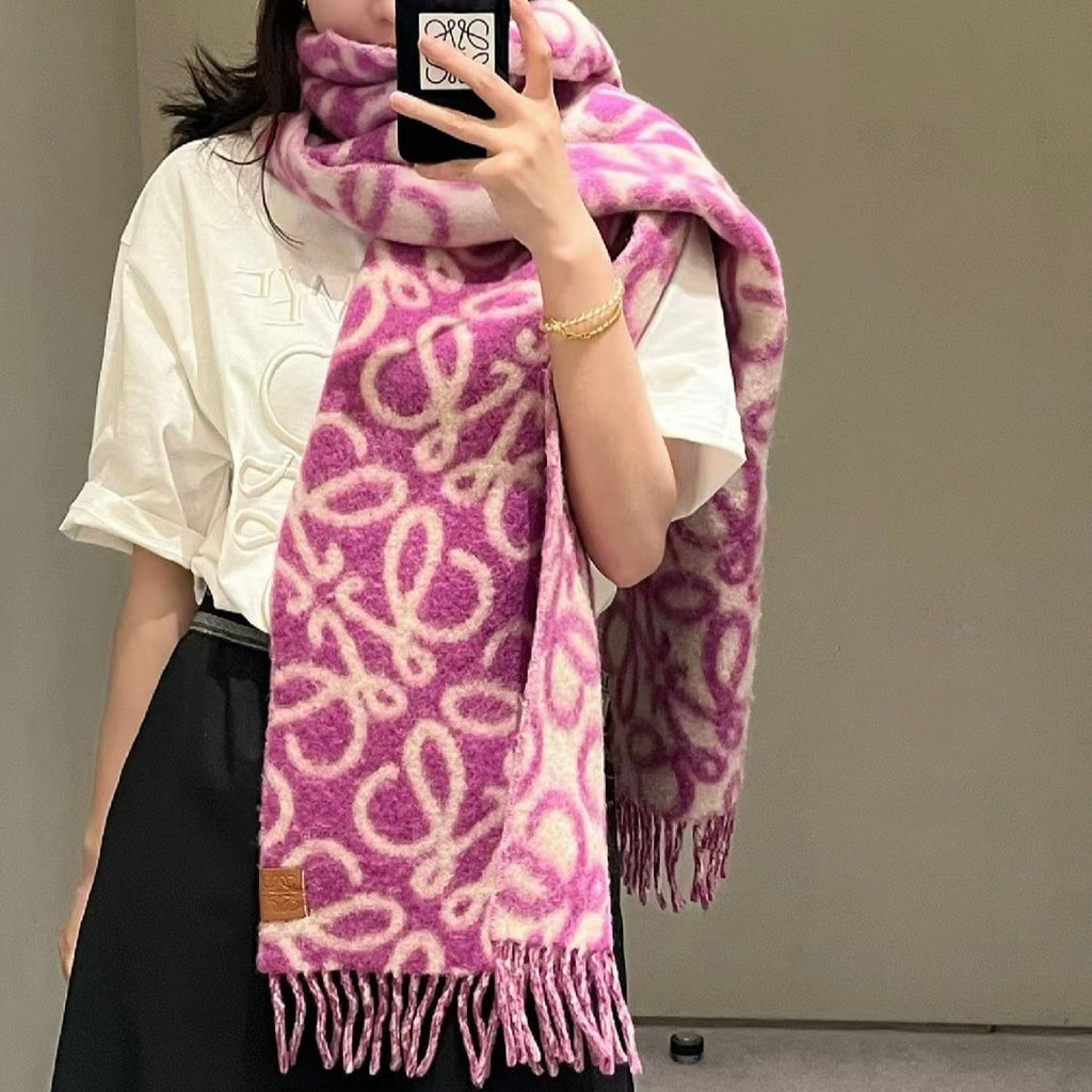 LOEWE ANAGRAM 200 CM SCARF IN ORCHID PURPLE MIX BEIGE ALPACA AND WOOL 411849