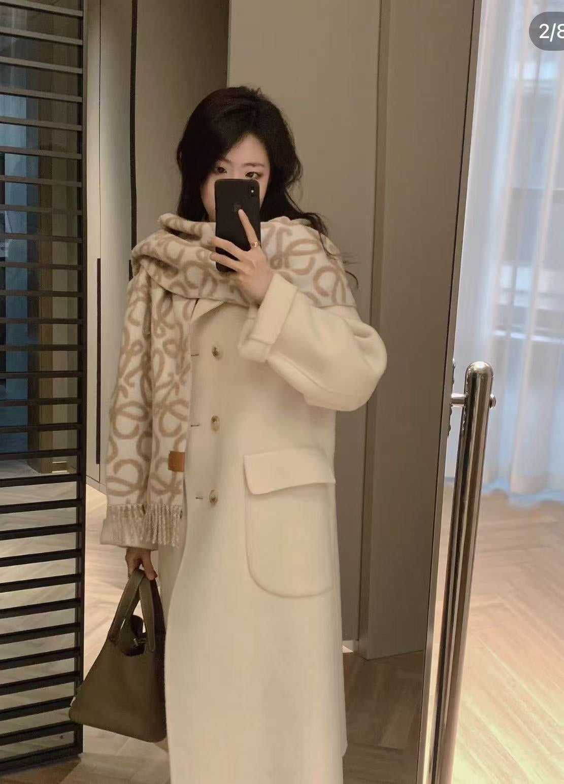 LOEWE ANAGRAM 200 CM SCARF IN BEIGE MIX WHITE ALPACA AND WOOL 411851