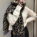 LOEWE ANAGRAM 200 CM SCARF IN BLACK MIX BEIGE ALPACA AND WOOL 411850