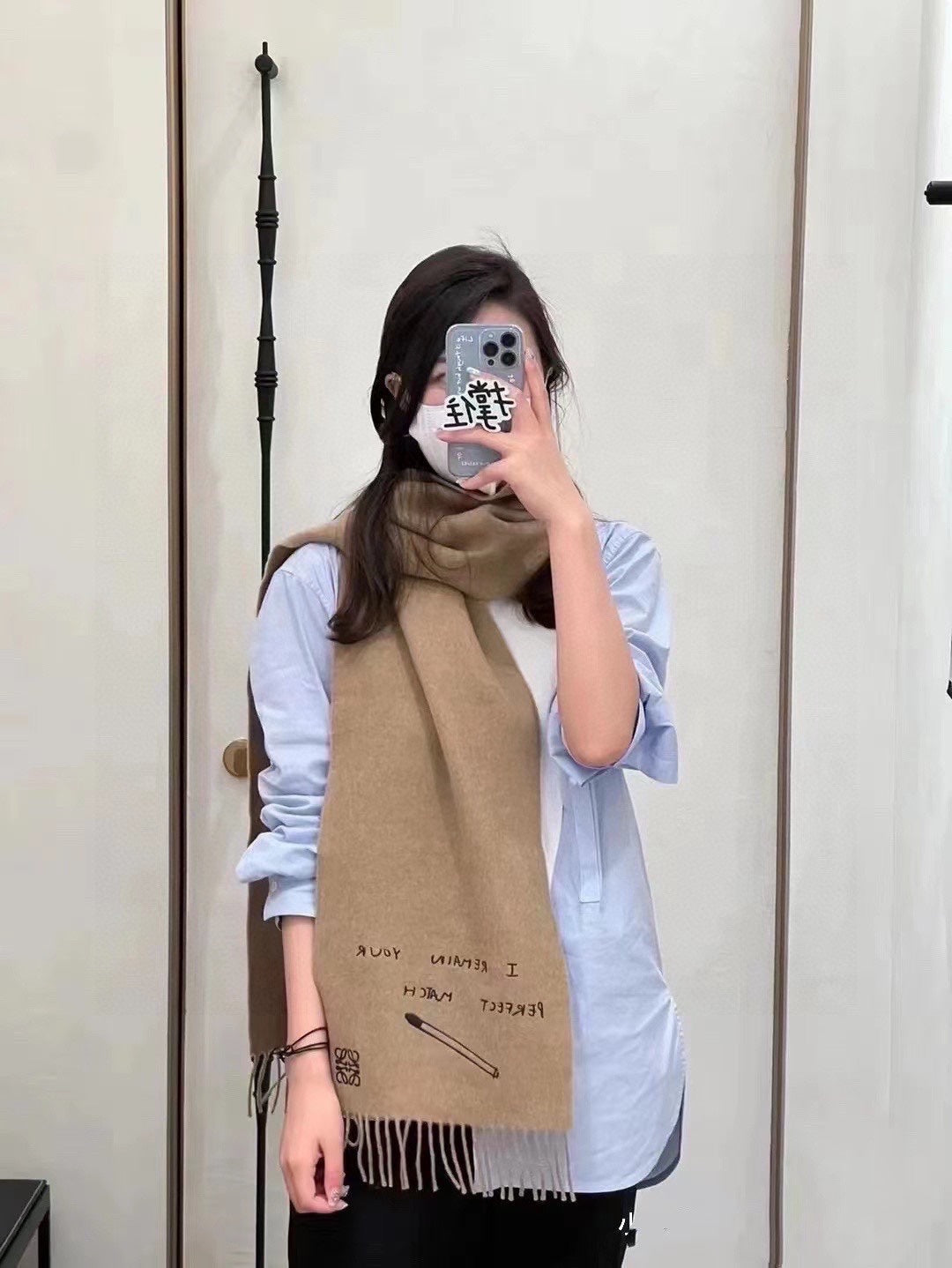 LOEWE SCARF 180 CM IN CAMEL BEIGE CASHMERE 413880