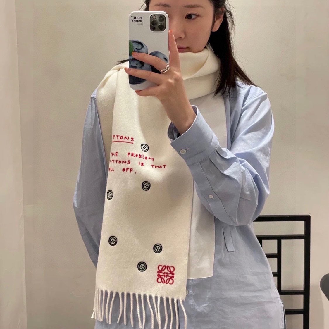 LOEWE SCARF 180 CM IN WHITE CASHMERE 413881