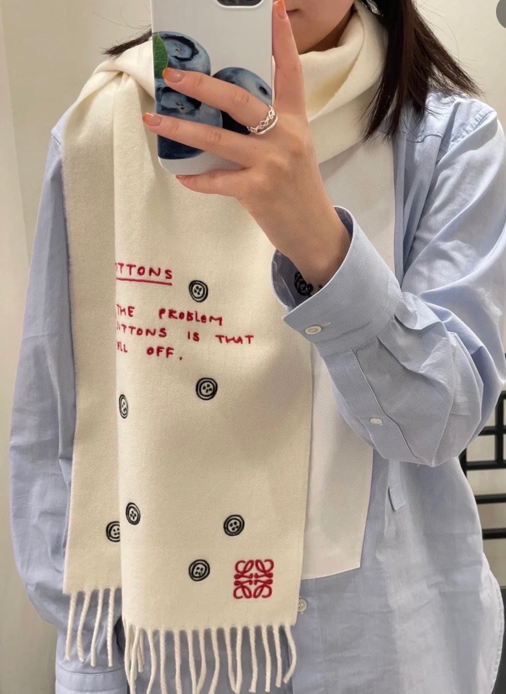 LOEWE SCARF 180 CM IN WHITE CASHMERE 413881