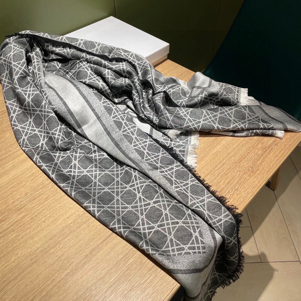DIOR SQUARE SCARF 140 CM IN BLACK MIX WHITE  WOOL AND SILK 415454