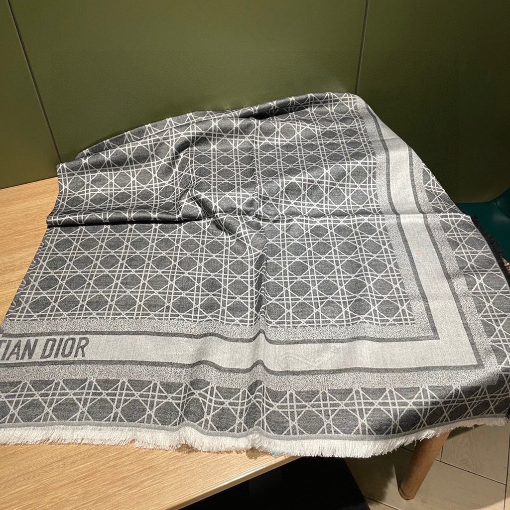 DIOR SQUARE SCARF 140 CM IN BLACK MIX WHITE  WOOL AND SILK 415454