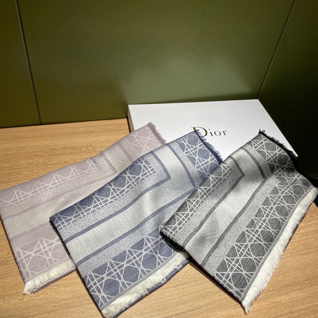 DIOR SQUARE SCARF 140 CM IN BLACK MIX WHITE  WOOL AND SILK 415454