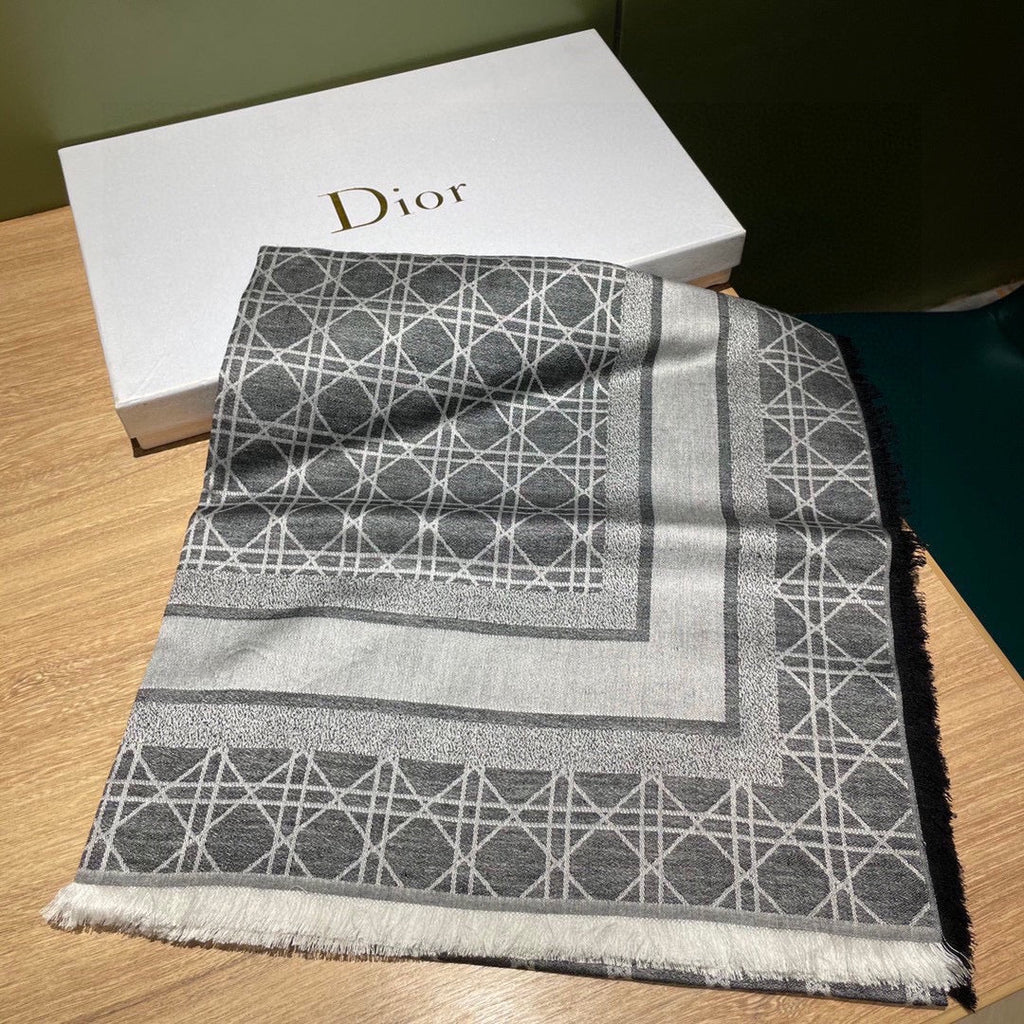 DIOR SQUARE SCARF 140 CM IN BLACK MIX WHITE  WOOL AND SILK 415454