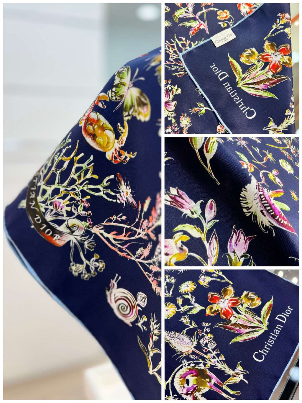 DIOR REVERSIBLE PRINTED SQUARE SCARF 90 CM IN NAVY BLUE SILK 735869