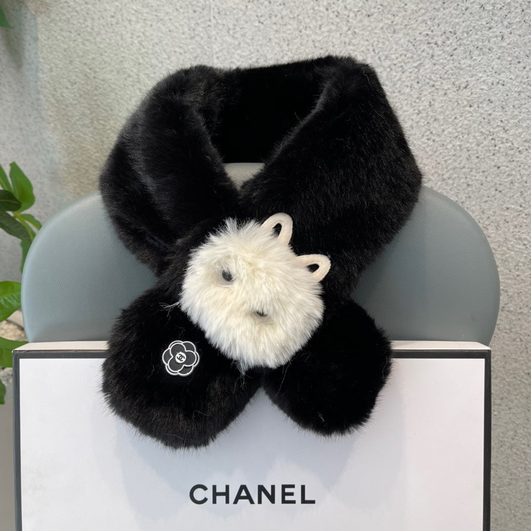 CHANEL SCARF IN BLACK RABBIT FUR 397450